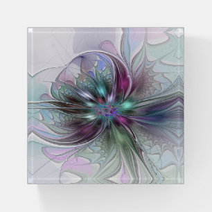Colorful Fantasy Abstract Modern Fractal Flower Paperweight
