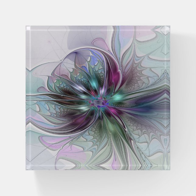 Colorful Fantasy Abstract Modern Fractal Flower Paperweight (Front)