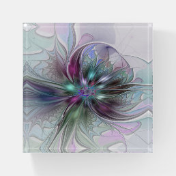 Colorful Fantasy Abstract Modern Fractal Flower Paperweight