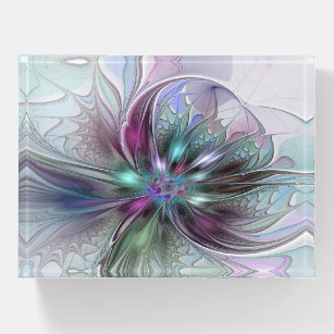 Colorful Fantasy Abstract Modern Fractal Flower Paperweight