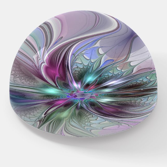 Colorful Fantasy Abstract Modern Fractal Flower Paperweight (Angled)