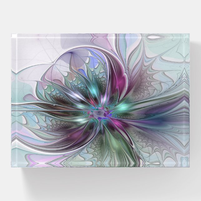 Colorful Fantasy Abstract Modern Fractal Flower Paperweight (Front)