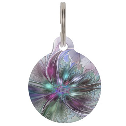 Colorful Fantasy Abstract Modern Fractal Flower Pet ID Tag