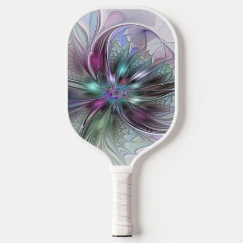 Colorful Fantasy Abstract Modern Fractal Flower Pickleball Paddle
