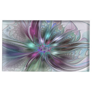 Colorful Fantasy Abstract Modern Fractal Flower Place Card Holder