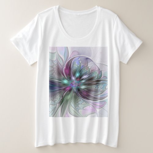 Colorful Fantasy Abstract Modern Fractal Flower Plus Size T_Shirt