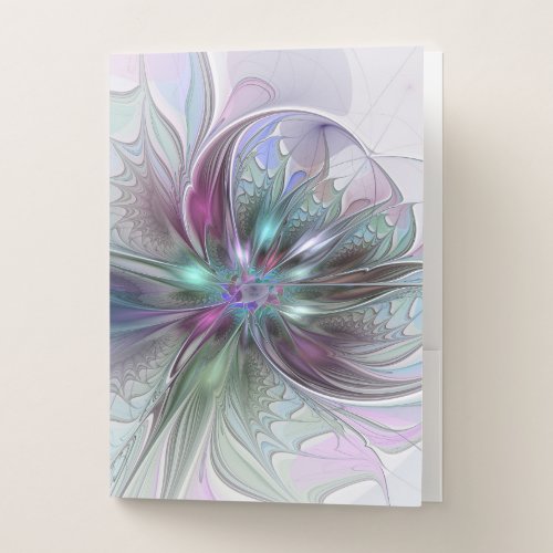 Colorful Fantasy Abstract Modern Fractal Flower Pocket Folder