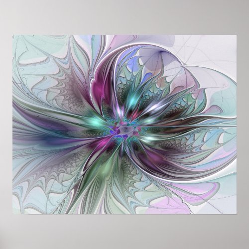 Colorful Fantasy Abstract Modern Fractal Flower Poster