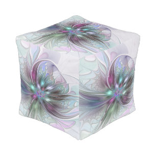 Colorful Fantasy Abstract Modern Fractal Flower Pouf