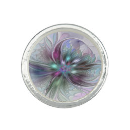 Colorful Fantasy Abstract Modern Fractal Flower Ring