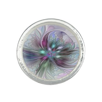 Colorful Fantasy Abstract Modern Fractal Flower Ring by GabiwArt at Zazzle