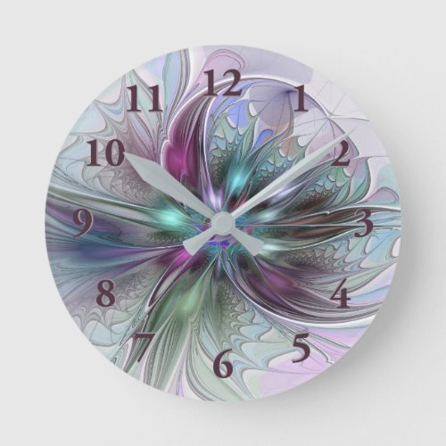 Colorful Fantasy Abstract Modern Fractal Flower Round Clock