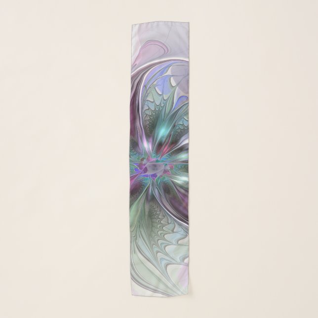 Colorful Fantasy Abstract Modern Fractal Flower Scarf (Front)