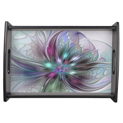 Colorful Fantasy Abstract Modern Fractal Flower Serving Tray