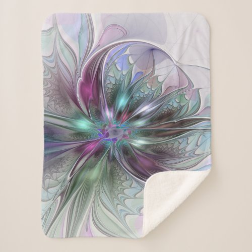 Colorful Fantasy Abstract Modern Fractal Flower Sherpa Blanket