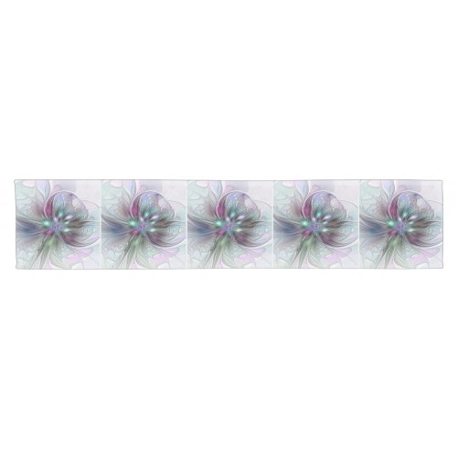 Colorful Fantasy Abstract Modern Fractal Flower Short Table Runner