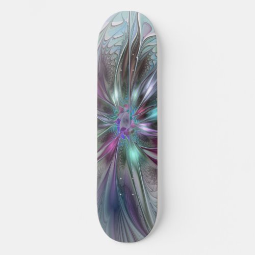 Colorful Fantasy Abstract Modern Fractal Flower Skateboard Deck