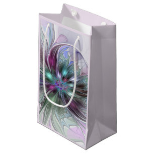 Colorful Fantasy Abstract Modern Fractal Flower Small Gift Bag