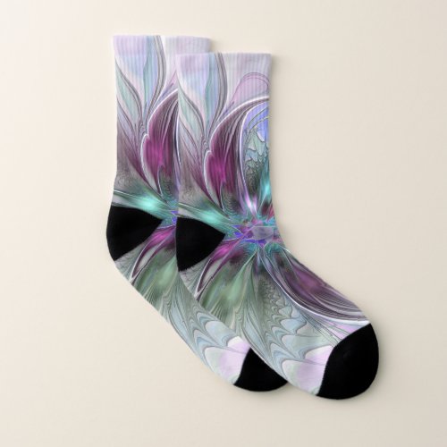 Colorful Fantasy Abstract Modern Fractal Flower Socks