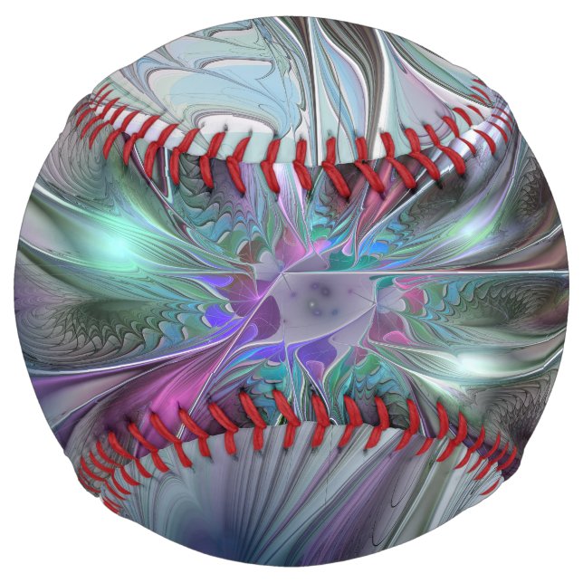 Colorful Fantasy Abstract Modern Fractal Flower Softball (Front)