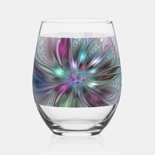 Colorful Fantasy Abstract Modern Fractal Flower Stemless Wine Glass