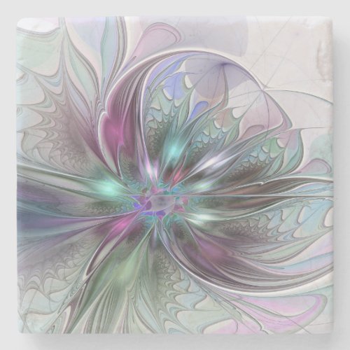 Colorful Fantasy Abstract Modern Fractal Flower Stone Coaster