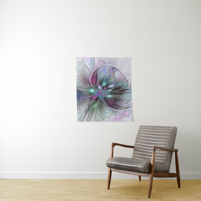 Colorful Fantasy Abstract Modern Fractal Flower Tapestry (In Situ)