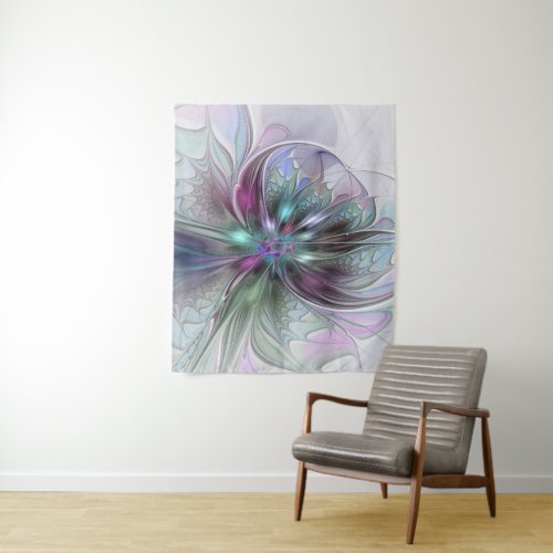 Colorful Fantasy Abstract Modern Fractal Flower Tapestry