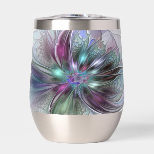 Colorful Fantasy Abstract Modern Fractal Flower Thermal Wine Tumbler