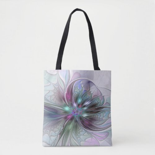 Colorful Fantasy Abstract Modern Fractal Flower Tote Bag
