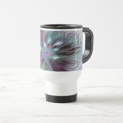 Colorful Fantasy Abstract Modern Fractal Flower Travel Mug