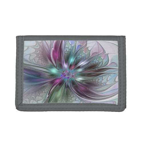 Colorful Fantasy Abstract Modern Fractal Flower Trifold Wallet
