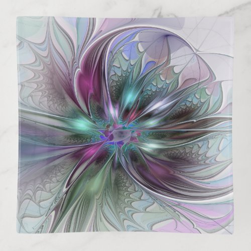 Colorful Fantasy Abstract Modern Fractal Flower Trinket Tray