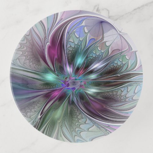 Colorful Fantasy Abstract Modern Fractal Flower Trinket Tray