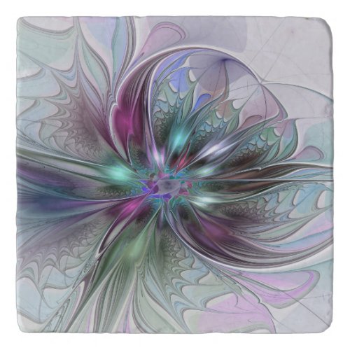 Colorful Fantasy Abstract Modern Fractal Flower Trivet