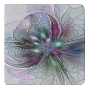 Colorful Fantasy Abstract Modern Fractal Flower Trivet