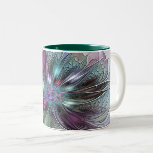 Colorful Fantasy Abstract Modern Fractal Flower Two_Tone Coffee Mug