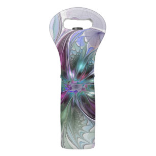 Colorful Fantasy Abstract Modern Fractal Flower Wine Bag