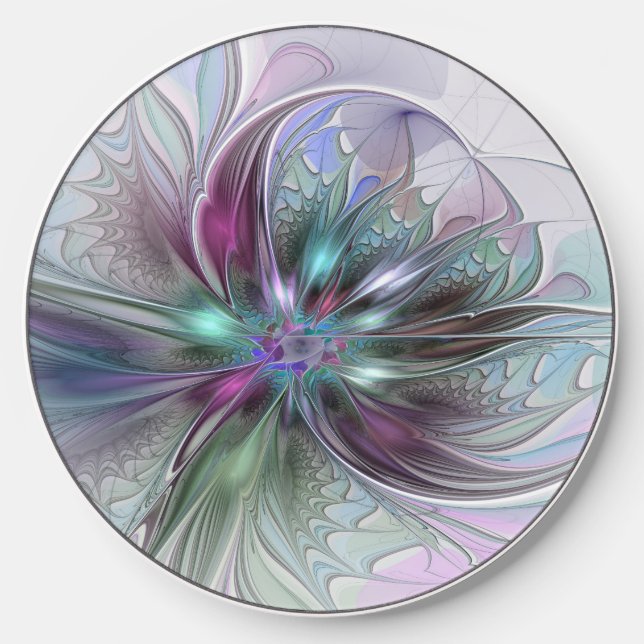 Colorful Fantasy Abstract Modern Fractal Flower Wireless Charger (Front)
