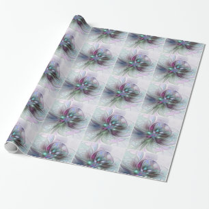 Colorful Fantasy Abstract Modern Fractal Flower Wrapping Paper