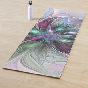 Colorful Fantasy Abstract Modern Fractal Flower Yoga Mat