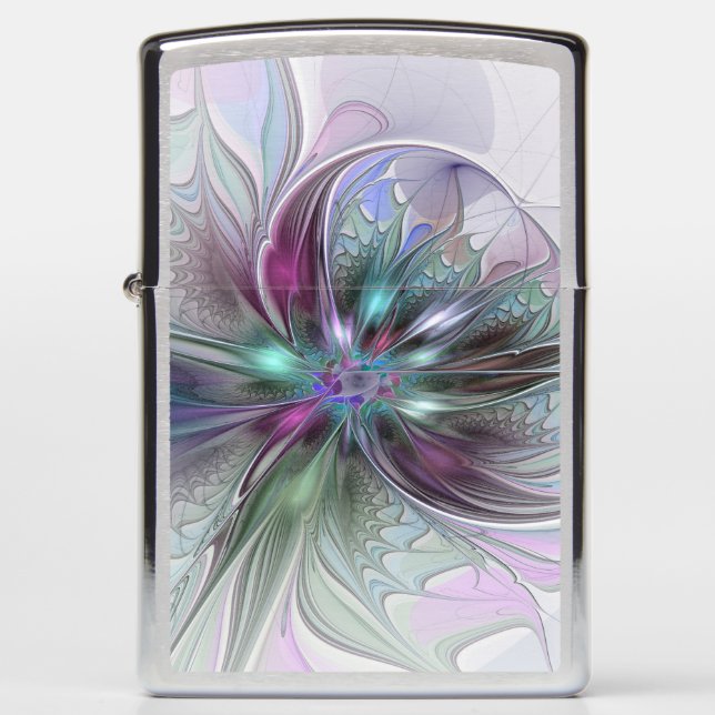 Colorful Fantasy Abstract Modern Fractal Flower Zippo Lighter (Front)