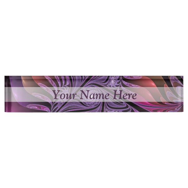 Colorful Fantasy Abstract Modern Purple Fractal Desk Name Plate (Front)