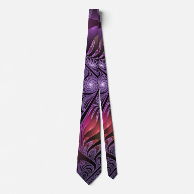 Colorful Fantasy Abstract Modern Purple Fractal Neck Tie (Front)