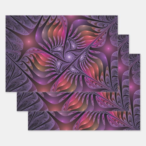 Colorful Fantasy Abstract Modern Purple Fractal Wrapping Paper Sheets