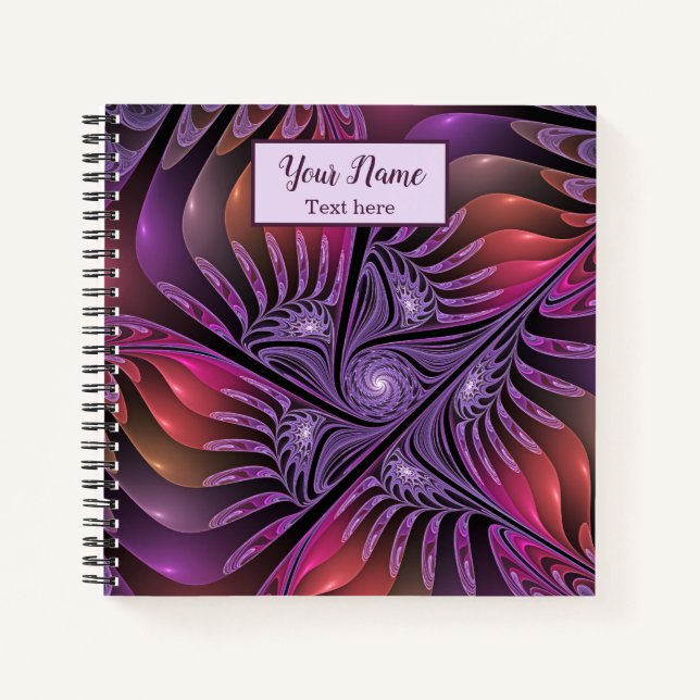 Colorful Fantasy Abstract Purple Fractal Art Name Notebook (Front)