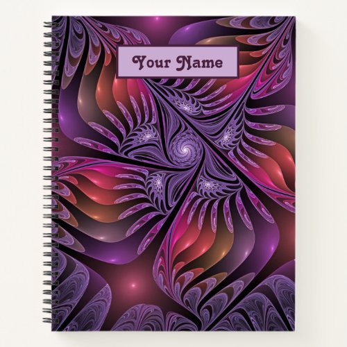 Colorful Fantasy Abstract Purple Fractal Art Name Notebook