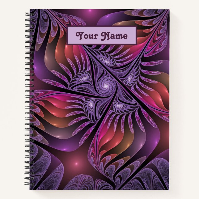 Colorful Fantasy Abstract Purple Fractal Art Name Notebook (Front)