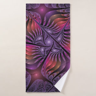 Colorful Fantasy Abstract Trippy Purple Fractal Bath Towel