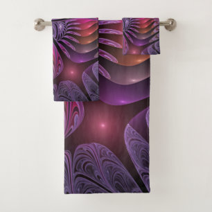 Colorful Fantasy Abstract Trippy Purple Fractal Bath Towel Set